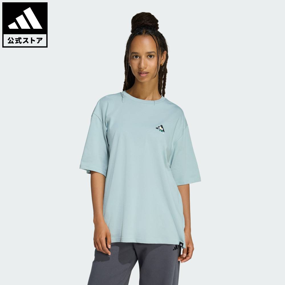 【公式】アディダス adidas 返品可 ライフスタイル ソフトサイド オーバーサイズ グラフィック Tシャツ スポーツウェア レディース ウェア・服 Tシャツ 緑 グリーン KA5092