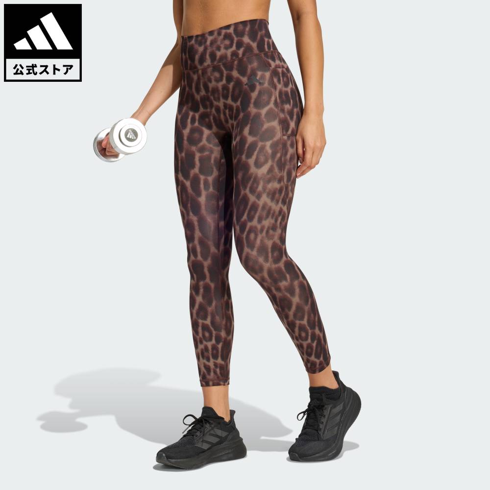 【公式】アディダス adidas 返品可 ジム・トレーニング Optime エッセンシャルズ ワークアウト レオパード 7/8 レギンス パフォーマンス レディース ウェア・服 タイツ・レギンス ブラウン KA6346