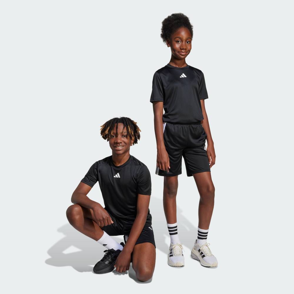 【公式】アディダス adidas 返品可 ジム・トレーニング トレイン エッセンシャルズ スリーストライプス 半袖Tシャツセット キッズ スポーツウェア キッズ／子供用 ウェア・服 ジャージ 黒 ブラック JJ1029 2