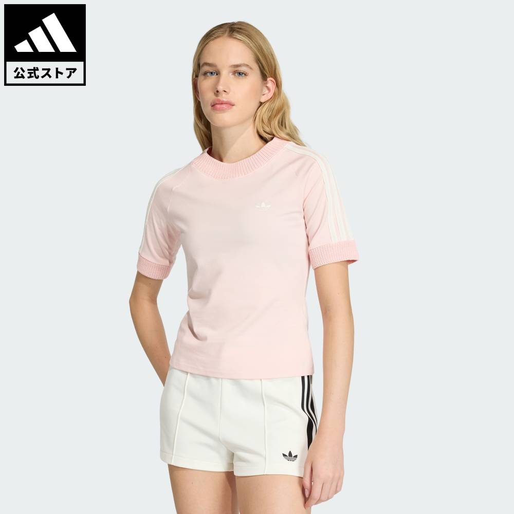 【公式】アディダス adidas 返品可 ライフスタイル ニット クロシェ ディテール付き カリ Tシャツ オリジナルス レディース ウェア・服 Tシャツ ピンク KD4317