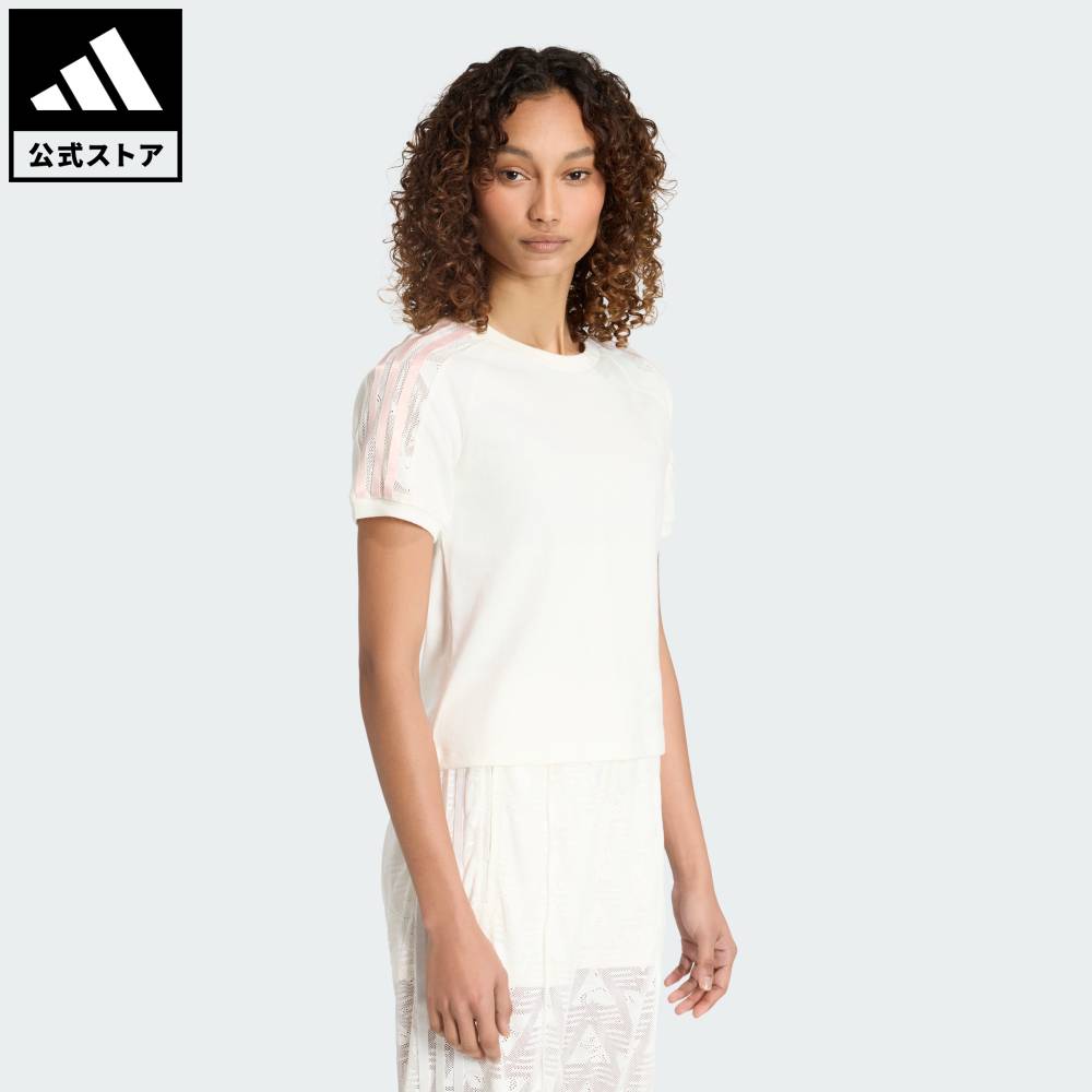 【ポイント20倍 04/29 00:00～05/06 23:59】 【公式】アディダス adidas 返品可 ライフスタイル レース カリ 半袖Tシャツ オリジナルス レディース ウェア・服 Tシャツ 白 ホワイト KG3609 【PT】