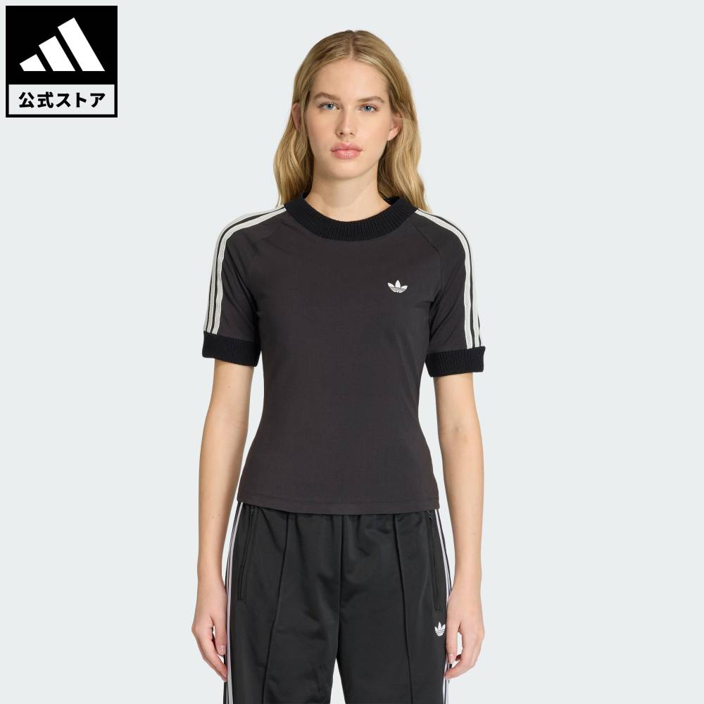 【ポイント20倍 04/29 00:00～05/06 23:59】 【公式】アディダス adidas 返品可 ライフスタイル ニット クロシェ ディテール付き カリ Tシャツ オリジナルス レディース ウェア・服 Tシャツ 黒 ブラック KD5445 【PT】