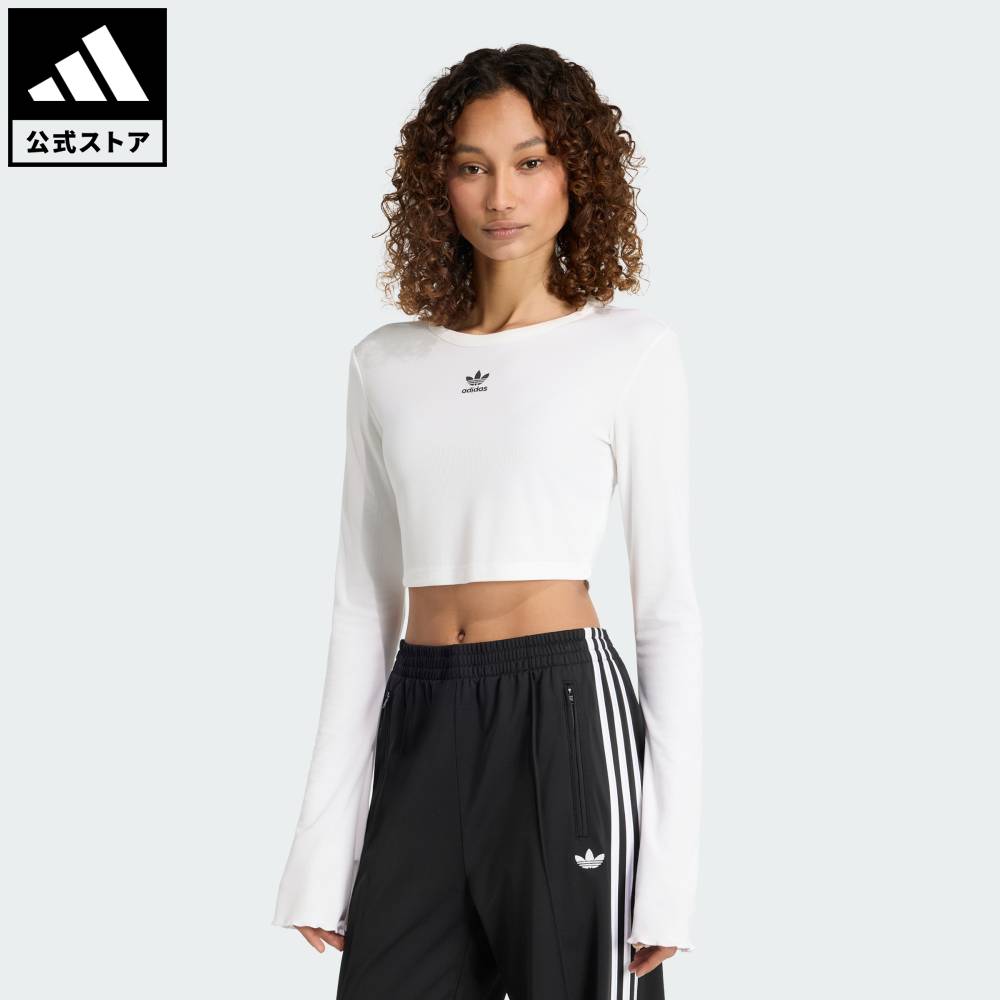 【ポイント20倍 4/24 20:00～4/27 9:59】 【公式】アディダス adidas 返品可 ライフスタイル エッセンシャルズ スカラップ エッジ長袖Tシャツ オリジナルス レディース ウェア・服 Tシャツ 白 ホワイト KE1092 【PT】