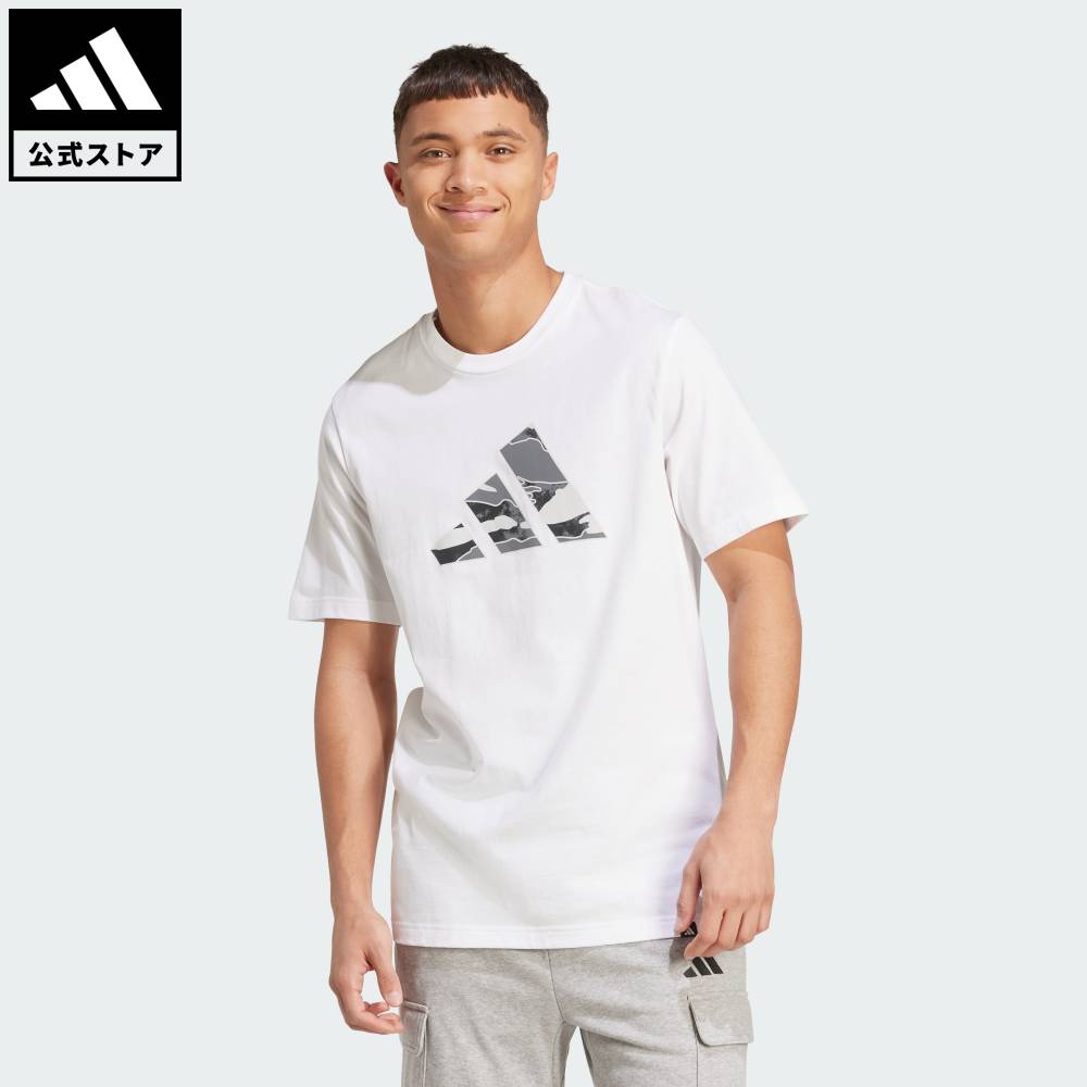 樂天商城 - 【公式】アディダス adidas 返品可 ライフスタイル カモ ロゴ グラフィックTシャツ スポーツウェア メンズ ウェア・服 Tシャツ 白 ホワイト JM6380