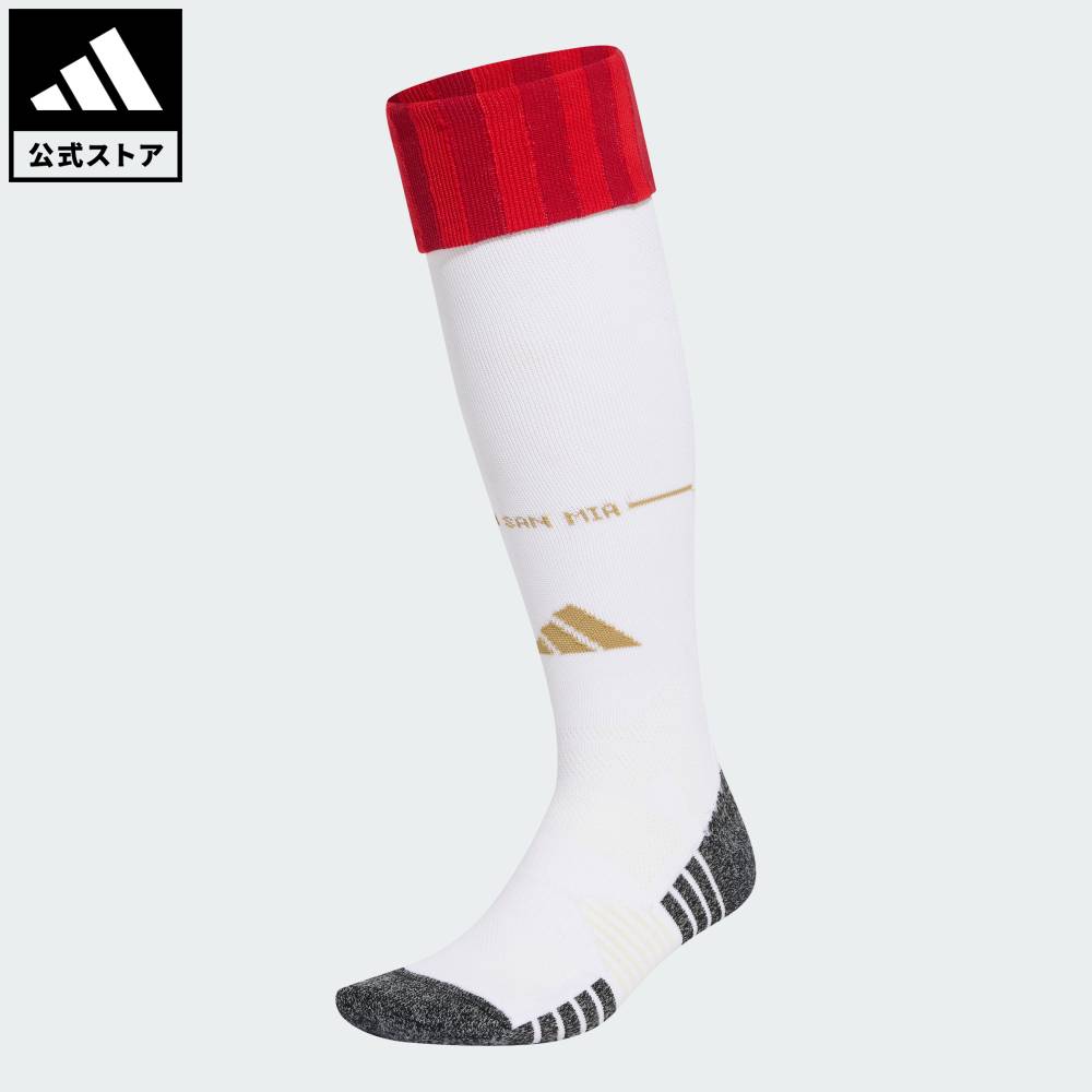 Brand：パフォーマンスSports：サッカーCategory：アクセサリー【20cg】【color:ホワイト】【size:22-24cm】 【size:25-27cm】 【size:28-30cm】 スポーツブランドアディダス公式ショップFCバイエルン 26/27 ホーム ソックスチャンピオンのスピリットを胸に、フィールドへ。クラブの伝統と誇りを体現する FCバイエルン 26/27 ホーム ソックスは、アイコニックなFCバイエルン・ミュンヘンのユニフォームを完成させる一足。ファンとプレーヤーの両方のためにデザインされ、チームの揺るぎないアイデンティティを表現するエンジニアード サインオフのディテールを備えている。試合当日のパフォーマンスを想定した設計。最初のホイッスルから最後の笛までずれにくい安定したフィット感が続き、プレーに集中できる。上質な構造が、スタンドでもピッチでも快適な履き心地をもたらす。伝統と革新を融合させたアディダスのデザインが、ソックスの細部にFCバイエルンの誇りを映し出す。自信を持って身に着け、レジェンドクラブへのサポートを示そう。試合時の快適性を追求し、エンジニアードロゴのディテールを備えたひざ丈ソックス。ひざ丈ポリエステル80% / 綿13% / ポリウレタン5% / ナイロン2%エンジニアードadidasロゴ商品番号：JZ3043色：Whiteモデル：TA658スポーツ：サッカー