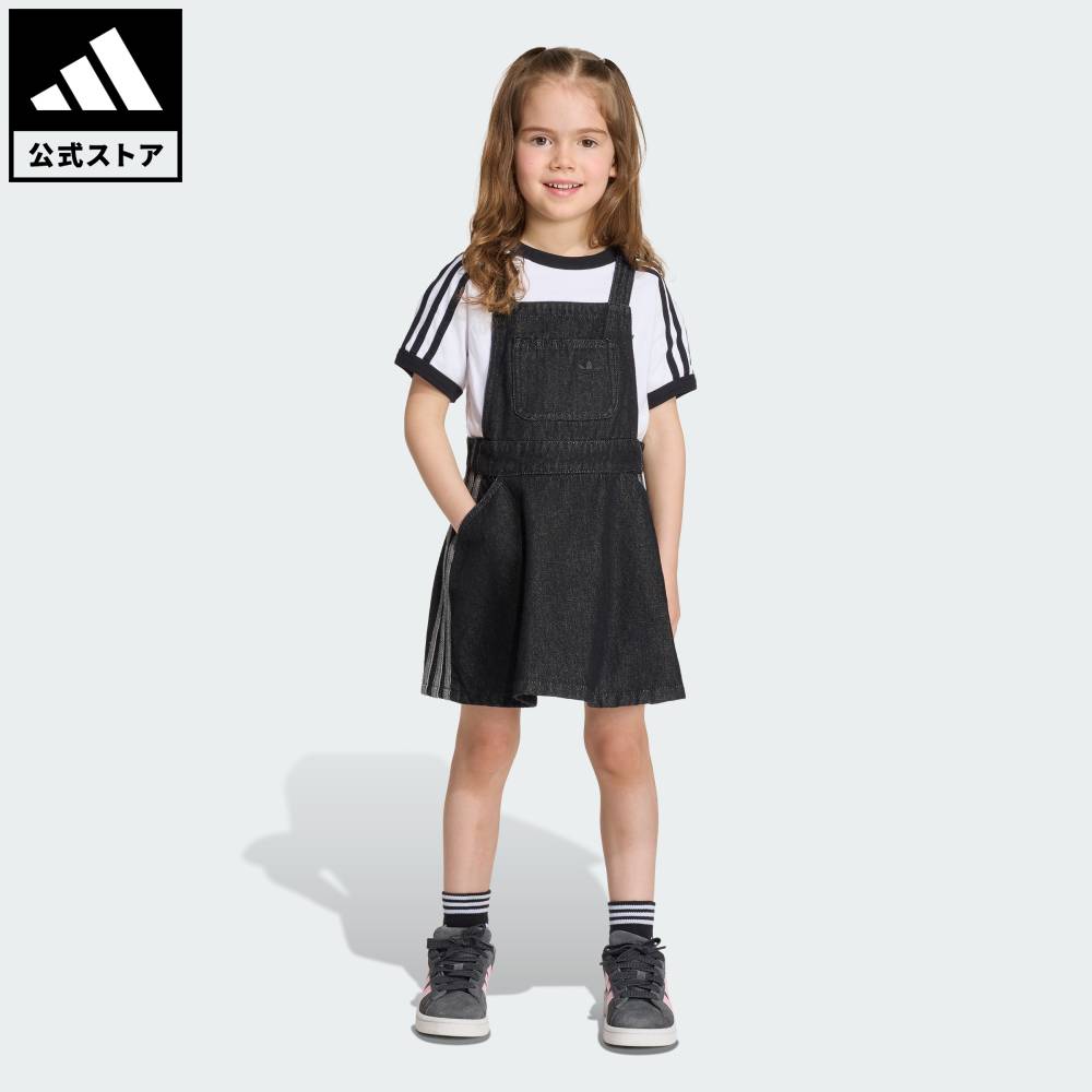 樂天商城 - 【公式】アディダス adidas 返品可 ライフスタイル デニム ダンガリー ドレス オリジナルス キッズ／子供用 ウェア・服 ワンピース 黒 ブラック KQ8909