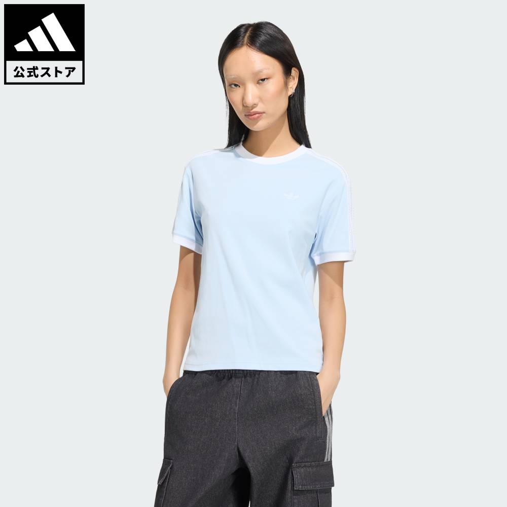 【公式】アディダス adidas 返品可 ライフスタイル スリーストライプス Tシャツ オリジナルス レディース ウェア・服 シャツ 青 ブルー KX1882