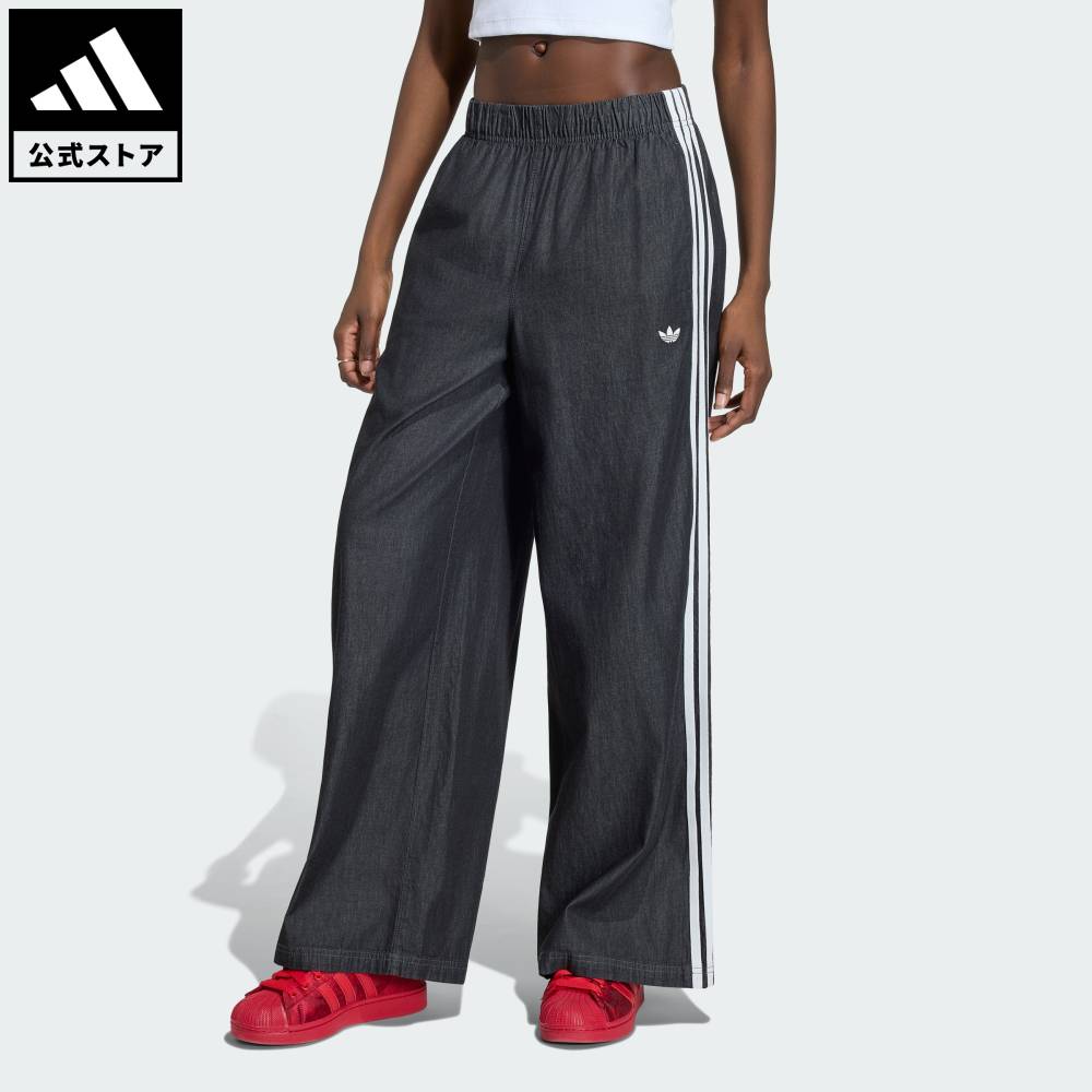 乐天商城 - 【公式】アディダス adidas 返品可 ライフスタイル アディダス オリジナルス サマーグロー デニム ワイド レッグ パンツ オリジナルス レディース ウェア・服 ボトムス 黒 ブラック KY8112