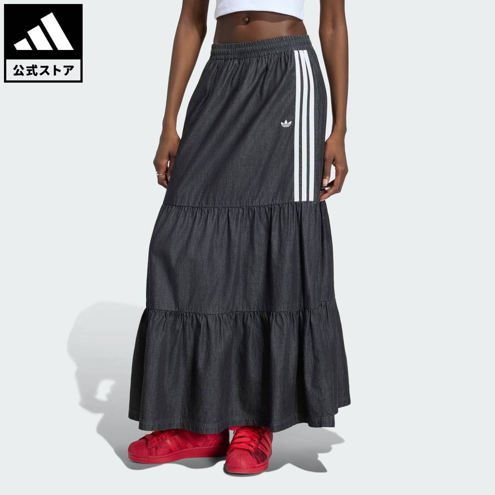 [20x Points 07/04 20:00～07/11 01:59] [Official] adidas Returnable Social Gift Eligible Lifestyle adidas Originals Summer Glow Denim Skirt Originals Women's Clothing Skirt Black KY8114 [PTU]