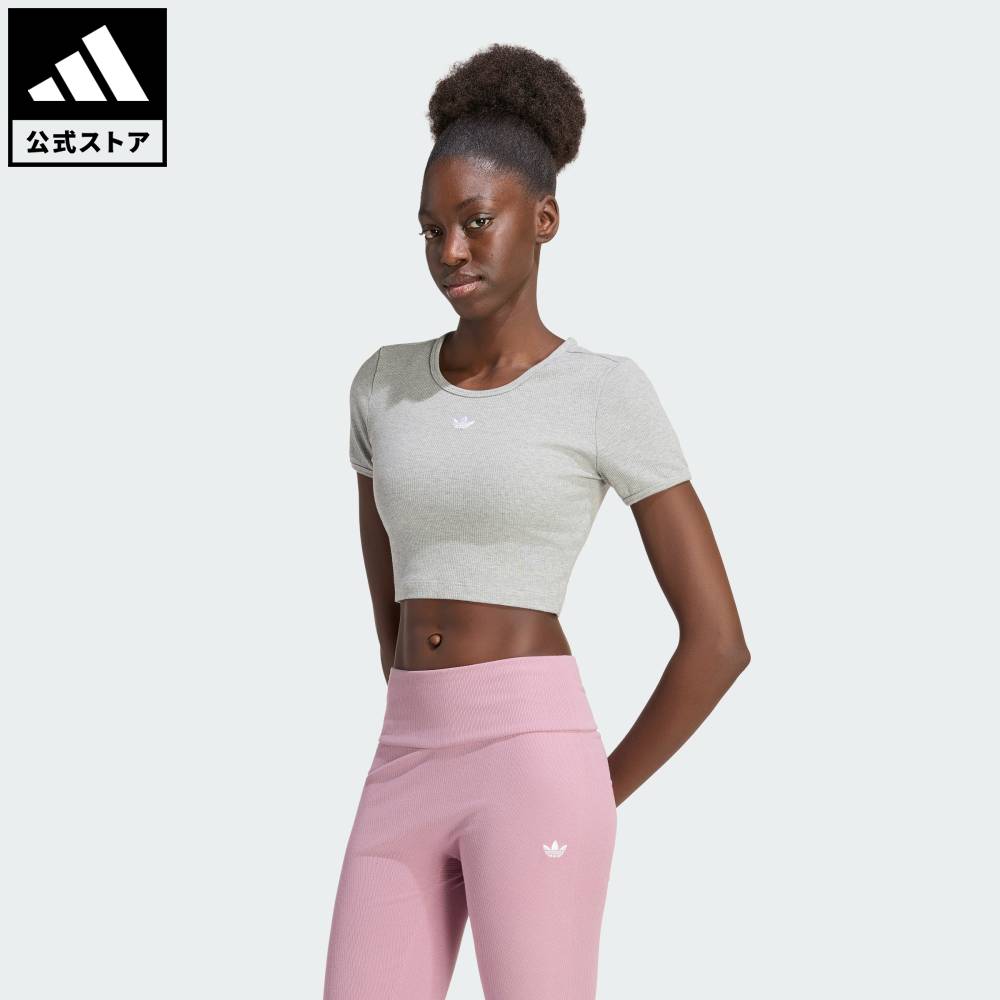 【ポイント20倍 08/04 20:00～08/11 01:59】 【公式】アディダス adidas 返品可 ソーシャルギフト対象 ライフスタイル エッセンシャルリブTシャツ / ESSENTIALS RIB TEE オリジナルス レディース ウェア・服 Tシャツ グレー KT4757 【PTU】