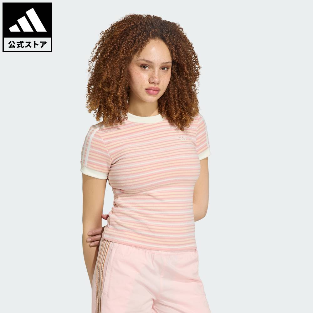 【公式】アディダス adidas 返品可 ソーシャルギフト対象 ライフスタイル アディダス オリジナルス サマーグロー スリム ストライプ Tシャツ オリジナルス レディース ウェア・服 ベスト ピンク KY8116