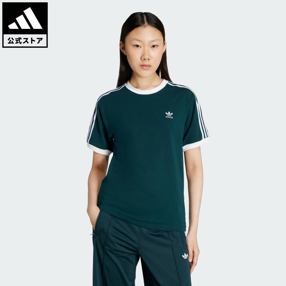 【50％OFFクーポン対象 07/15 0:00～07/26 1:59】 【公式】アディダス adidas 返品可 ライフスタイル スリーストライプスTシャツ オリジナルス レディース ウェア・服 Tシャツ 緑 グリーン JY4855