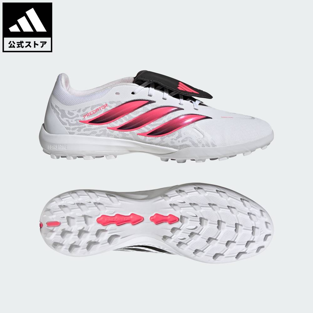 Brand：パフォーマンスSports：サッカーCategory：シューズ・靴【28cg】【color:ホワイト】【size:25.5cm】 【size:26cm】 【size:26.5cm】 【size:27cm】 【size:27.5cm】 【size:28cm】 スポーツブランドアディダス公式ショッププレデター LEAGUE フォールディングシュータン TF / ターフ用（トレーニングシューズ）/ Predator League Fold-Over Tongue Turf Football Bootsターフで揺るがぬ自信を生み出すプレデター LEAGUE フォールディングシュータン TF / ターフ用（トレーニングシューズ）。勝負を決めるプレーヤーのために緻密に設計された一足で、力強いデザインと先進テクノロジーが融合し、動くたびにプレーの質を高める。レギュラーフィットが、ダイナミックな動きの中でも快適なフィット感とすっきりとした履き心地をもたらす。シューレースクロージャーが、自在に調整できる確かなホールド感を提供する。Nanostrike+テクノロジーが、軽量でソフトなメッシュ構造とラバーグリップ要素を融合。あらゆるコンディションで正確なシュートをサポートする。Powerspineテクノロジーがミッドフットを安定させ、Strikeframe構造がシュート時の的確なトラクションを発揮する。固定式スタッドが優れたグリップ力を生み出し、フォールディングシュータンがスムーズなキック面を形成する。精度を極めるために磨かれた、アディダスを象徴するサッカーシューズ。挑み続けるプレーヤーに向けた一足。アディダスのシューズを履いて、確かな自信とともにフィールドへ。Nanostrike+メッシュを採用し、柔らかなタッチと狙い澄ました精度を実現するサッカーシューズ。レギュラーフィットシューレースクロージャーUpper: Other Materials / TextileLining and Sock: TextileOutsole: Other Materialsフォールディングシュータン商品番号：IH7213色：Cloud White / Solar Turbo / Core Blackモデル：ONK83スポーツ：サッカー