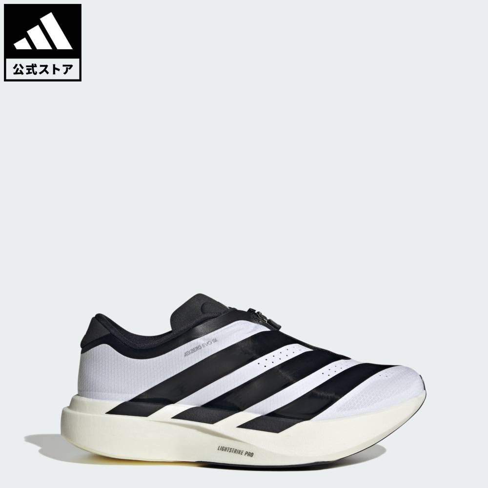 Brand：パフォーマンスSports：ランニングCategory：シューズ・靴【27cg】【color:ホワイト】【size:22cm】 【size:22.5cm】 【size:23cm】 【size:23.5cm】 【size:24cm】 【size:24.5cm】 【size:25cm】 【size:25.5cm】 【size:26cm】 【size:26.5cm】 スポーツブランドアディダス公式ショップアディゼロ EVO SL ジップ / Adizero EVO SL ZIP新たな限界を突破するために設計。記録破りのEvo 1にインスパイアされたこのアディゼロ EVO SL ジップは、ジップクロージャーにより空気力学を応用したすっきりとしたシルエットを実現し、着脱しやすい。裏地付きのテキスタイルと合成素材のアッパーが透湿性に優れた快適さを提供。軽さと、スピード。アディダスのLightstrikeProは、ダイナミックな動きのためにデザインされた軽量ミッドソールで、次世代のスピードを再定義。その下には、グリップ力を発揮するラバーと合成素材のアウトソールを採用し、様々なサーフェスで安定性をもたらす。一歩一歩にさらなる高みを求めるアスリートのために作られたこのスタイリッシュなシューズが、あなたの限界を押し広げる。ジップクロージャーとLightstrikeProミッドソールを備え、ダイナミックな動きを実現するランニングシューズ。レギュラーフィットジップクロージャーテキスタイルと合成素材のアッパーテキスタイルライニングLIGHTSTRIKEPROミッドソール商品番号：KI4796色：Cloud White / Core Black / Silver Metallicモデル：OSN31スポーツ：ランニングテクノロジー：LIGHTSTRIKE(ライトストライク)Other Color