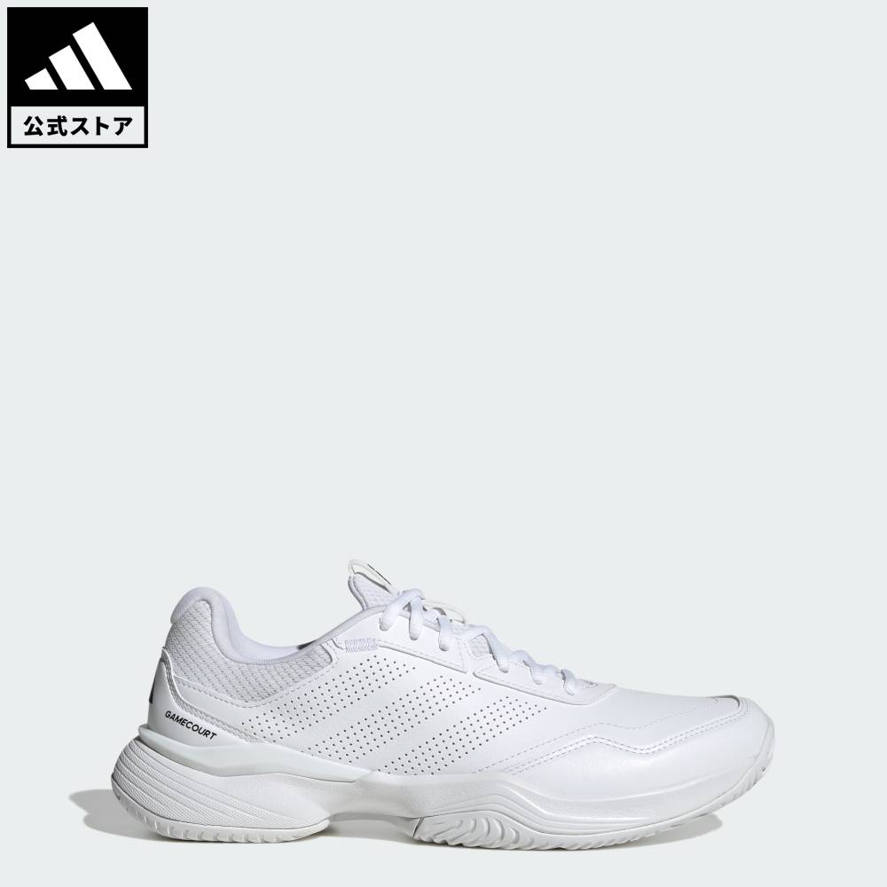 Brand：パフォーマンスSports：テニスCategory：シューズ・靴【39cg】【color:ホワイト】【size:24.5cm】 【size:25cm】 【size:25.5cm】 【size:26cm】 【size:26.5cm】 【size:27cm】 【size:27.5cm】 【size:28cm】 【size:28.5cm】 【size:29cm】 スポーツブランドアディダス公式ショップゲームコート 3 オールコート テニス / GameCourt 3 All Court Tennis試合や練習セッションに安定性とクリーンな外観をもたらす、ゲームコート 3 オールコート テニスは、テニスでのプレーでさらなる高みを目指す人に向けてデザインされた一足。優れた摩耗耐性を誇るアディウェアアウトソールを備えたシューズ。軽量な熱可塑性ポリウレタン製ヒールクリップが、かかとを安定させるサポート力のあるヒール構造を実現し、強化されたトゥスプリングがダイナミックなスタンスとよりスムーズな移動を実現。素早くダイナミックな動きのために作られたアディダスのLightmotionクッショニングで、激しい打ち合いの中でも反発性の高い快適な履き心地を体感しよう。さらに、重要な箇所の耐摩耗性を高めるオーバーレイを備えているため、さまざまなサーフェスのテニスコートで使用できる。上質な合成アッパーと洗練されたブランドロゴを備えたこのシューズは、スポーツからストリートへの移行もシームレスにこなしてくれる。Lightmotionクッショニングを備え、素早くダイナミックな動きを実現するシューズ。レギュラーフィットシューレースUpper: Other Materials / TextileLining and Sock: TextileOutsole: Other MaterialsTPUヒールクリップ商品番号：KI3606色：Cloud White / Cloud White / Core Blackモデル：ONQ62スポーツ：テニス