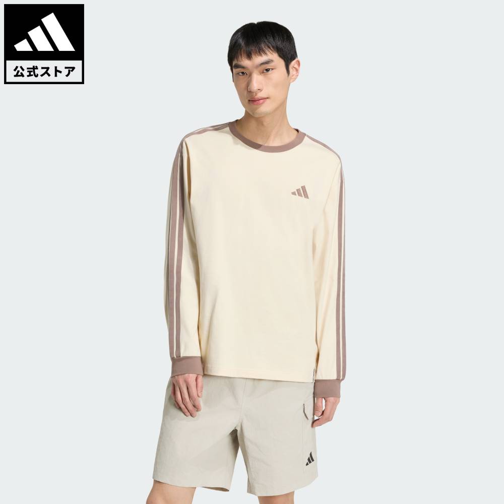 【公式】アディダス adidas 返品可 ソーシャルギフト対象 ライフスタイル エッセンシャル プラス ルーズフィット スリーストライプス シングルジャージー 長袖Tシャツ スポーツウェア メンズ ウェア・服 Tシャツ 白 ホワイト KU6445
