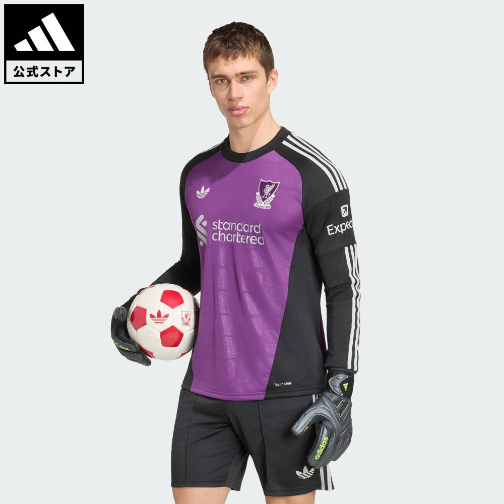 Brand：オリジナルスSports：サッカーCategory：ウェア・服【33cg】【color:パープル】【size:S】 【size:M】 【size:L】 【size:XL】 【size:2XL】 【size:3XL】 スポーツブランドアディダス公式ショップリバプールFC 26/27 アウェイ レプリカ GKユニフォーム伝統と革新が融合したリバプールFC 26/27 アウェイ ゴールキーパー ユニフォーム。90年代のクラシックなルックスを再解釈したアイテムで、鮮やかな色と大胆な幾何学模様が特徴。スリムフィットとクルーネックが装飾を削ぎ落したシルエットを生み出し、集中力と動きの自由度を高める。アディダスのクライマクールテクノロジーの吸汗速乾性により、涼しく快適に過ごせる。刺しゅうのトレフォイルとウーブンのクラブエンブレムでプレミアムな仕上がりに。スリーストライプスがオーセンティックなルックスを完成させている。パフォーマンスを進化させ、クラブの豊かなサッカーレガシーに対する情熱を示そう。クライマクールテクノロジーを採用した、涼しくドライな快適さをキープするサッカーシャツ。スリムフィットクルーネックポリエステル100%トリコット構造クライマクールテクノロジー商品番号：KT2081色：Tribe Purple / Blackモデル：ZR666スポーツ：サッカーテクノロジー：クライマクールSize胸囲うしろ着丈袖丈袖口幅SMLXL2XL3XL94cm97cm101cm105cm113cm118cm69cm70cm71cm72cm74cm75cm78cm79cm79cm80cm81cm82cm17cm18cm18cm19cm19cm20cm※ 上記の数値はそれぞれのサイズにおける製品の寸法を表しています。※ 商品によっては、表示の寸法から若干の誤差（1～2cm）が発生する場合があります。※ 同じサイズでも、製品の素材の特徴やデザインによって着用感が異なる場合があります。