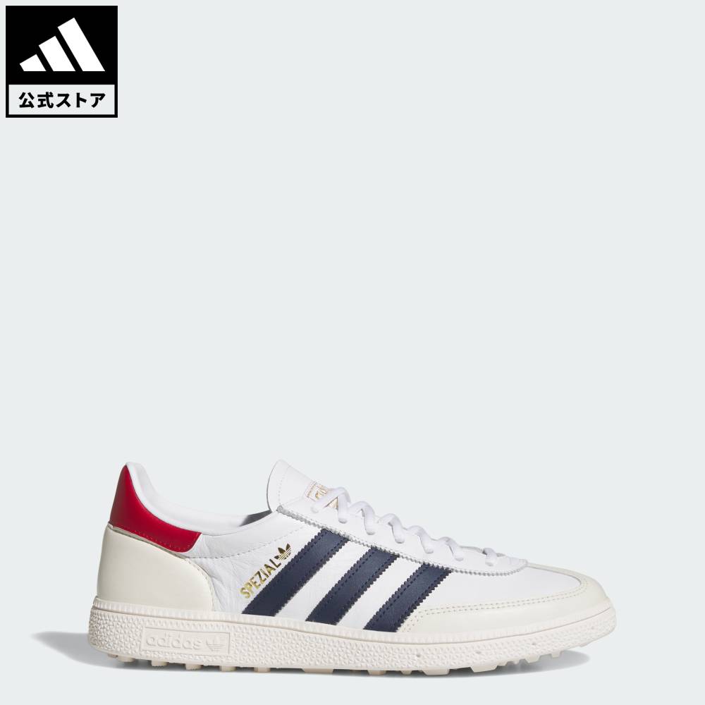 Brand：オリジナルスSports：ゴルフCategory：シューズ・靴【36cg】【color:ホワイト】【size:22cm】 【size:22.5cm】 【size:23cm】 【size:23.5cm】 【size:24cm】 【size:24.5cm】 【size:25cm】 【size:25.5cm】 【size:26cm】 【size:26.5cm】 【size:27cm】 【size:27.5cm】 【size:28cm】 【size:28.5cm】 【size:29cm】 【size:29.5cm】 【size:30cm】 【size:30.5cm】 スポーツブランドアディダス公式ショップスペツィアル スパイクレス ゴルフ / SPEZIAL SPIKELESS GOLF SHOESスペツィアル スパイクレス ゴルフは、ヘリテージにインスパイアされたデザインと機能的な特徴をブレンドしたシューズ。クラシックなスタイルとモダンなパフォーマンスを追求するゴルファー向けにデザインされている。レギュラーフィットにより、快適でしっかりとした履き心地を実現しつつ、スイングや歩行などの動きにもしっかりと追従する。フルグレインレザーのアッパーが長続きする快適さと安定性を提供。長時間グリーンで過ごす時はこのアディダスのシューズを履こう。タイムレスなデザインと実用的な革新を融合させたこの一足で、プレーへの集中を高めよう。フルグレインレザーアッパーを採用し快適さと安定性を実現したシューズ。レギュラーフィットUpper: LeatherLining and Sock: TextileOutsole: Other Materials商品番号：KJ0849色：Cloud White / Night Indigo / Team Victory Redモデル：OOZ83スポーツ：ゴルフOther Color