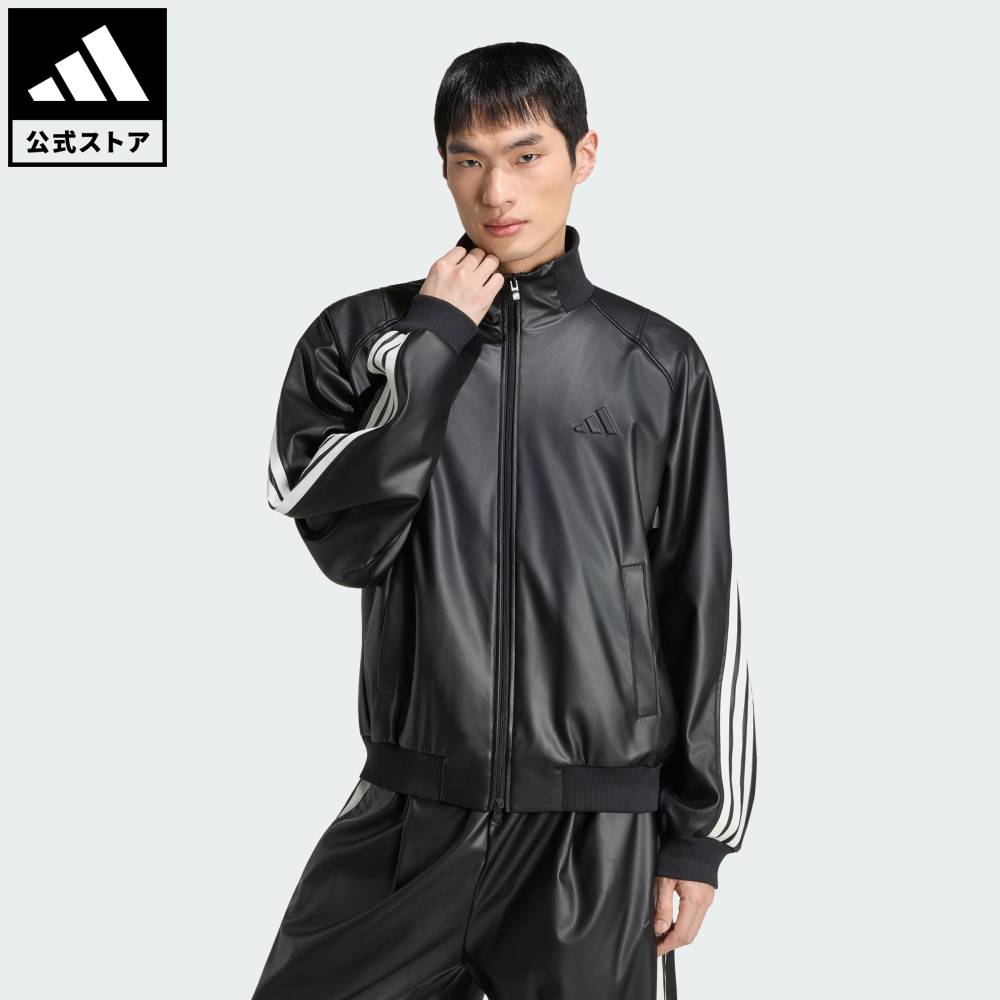 【公式】アディダス adidas 返品可 ソーシャルギフト対象 ライフスタイル スタジアム ルーズフィット フェイクレザー トラックジャケット スポーツウェア メンズ ウェア・服 ジャージ 黒 ブラック KV5926