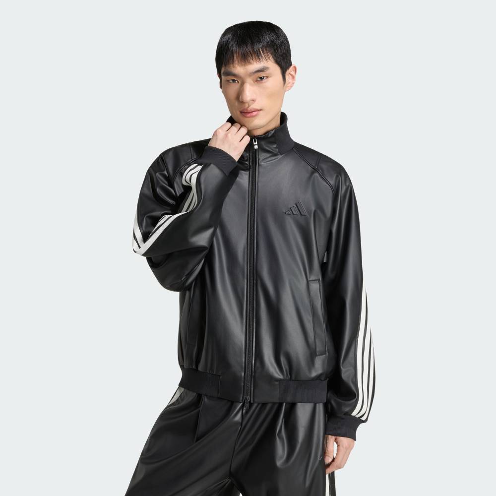【公式】アディダス adidas 返品可 ソーシャルギフト対象 ライフスタイル スタジアム ルーズフィット フェイクレザー トラックジャケット スポーツウェア メンズ ウェア・服 ジャージ 黒 ブラック KV5926 (2)
