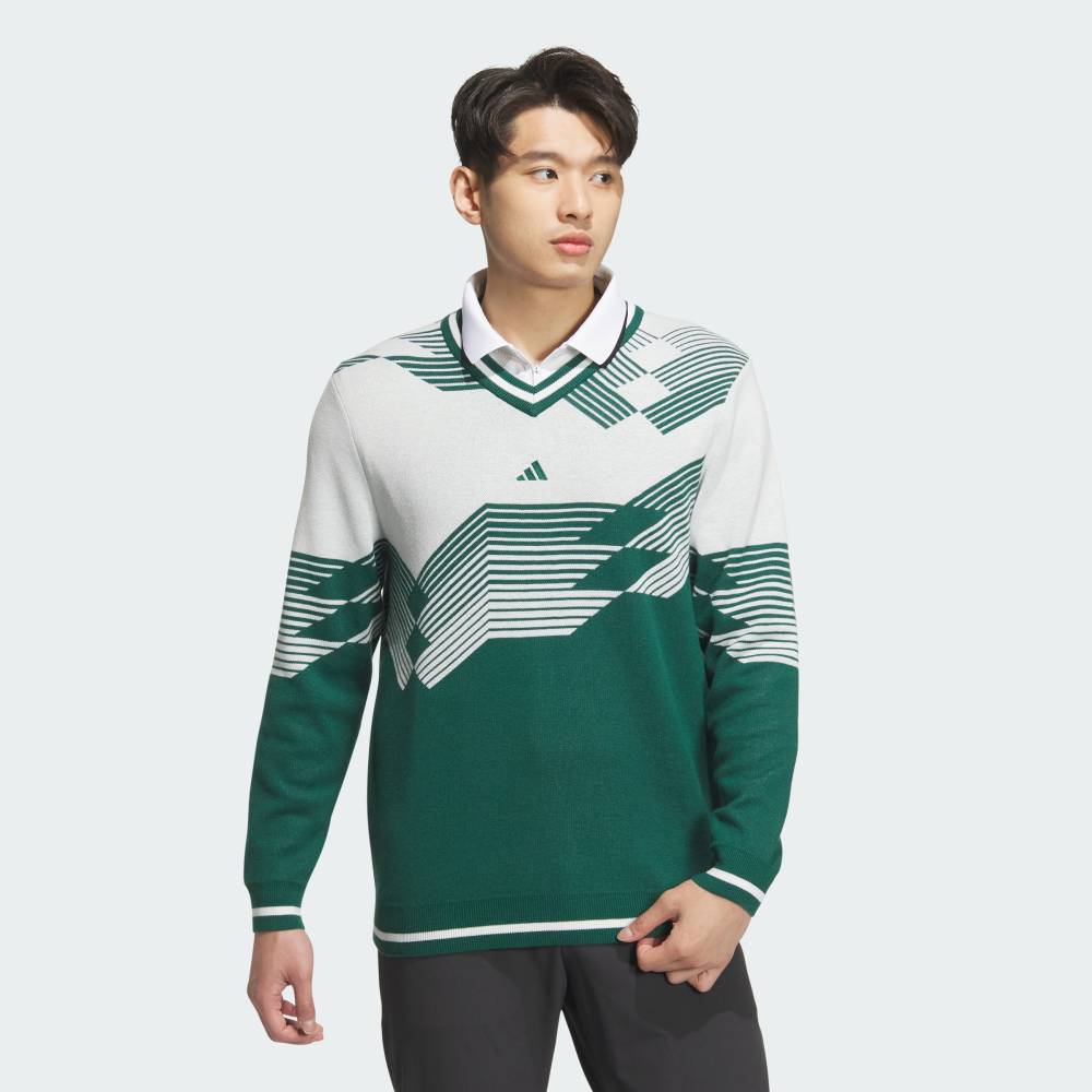 【50%OFFクーポン対象 12/29 0:00～1/5 23:59】 【公式】アディダス adidas 返品可 ゴルフ 【ゴルフ】アーカイブグラフィック Vネック長袖セーター パフォーマンス メンズ ウェア・服 スウェット（トレーナー） 緑 グリーン IM7246