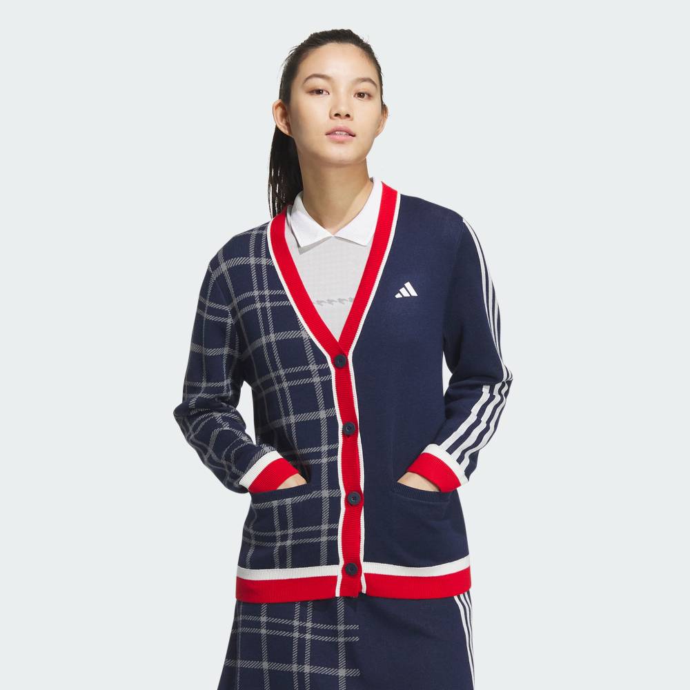 【30％OFFクーポン対象 05/09 20:00～05/20 23:59】 【公式】アディダス adidas 返品可 ゴルフ 【ゴルフ】アシンメトリーパターン スリーストライプス カーディガン パフォーマンス レディース ウェア・服 ジャケット 青 ブルー IS4752