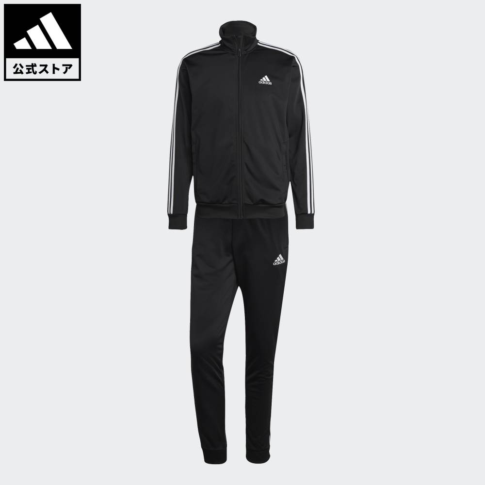 【公式】アディダス adidas 返品可 ライフスタイル ベーシック スリーストライプス トリコット トラックスーツ（ジャージ） スポーツウェア メンズ ウェア・服 ジャージ 黒 ブラック IC6747 上下 p1108