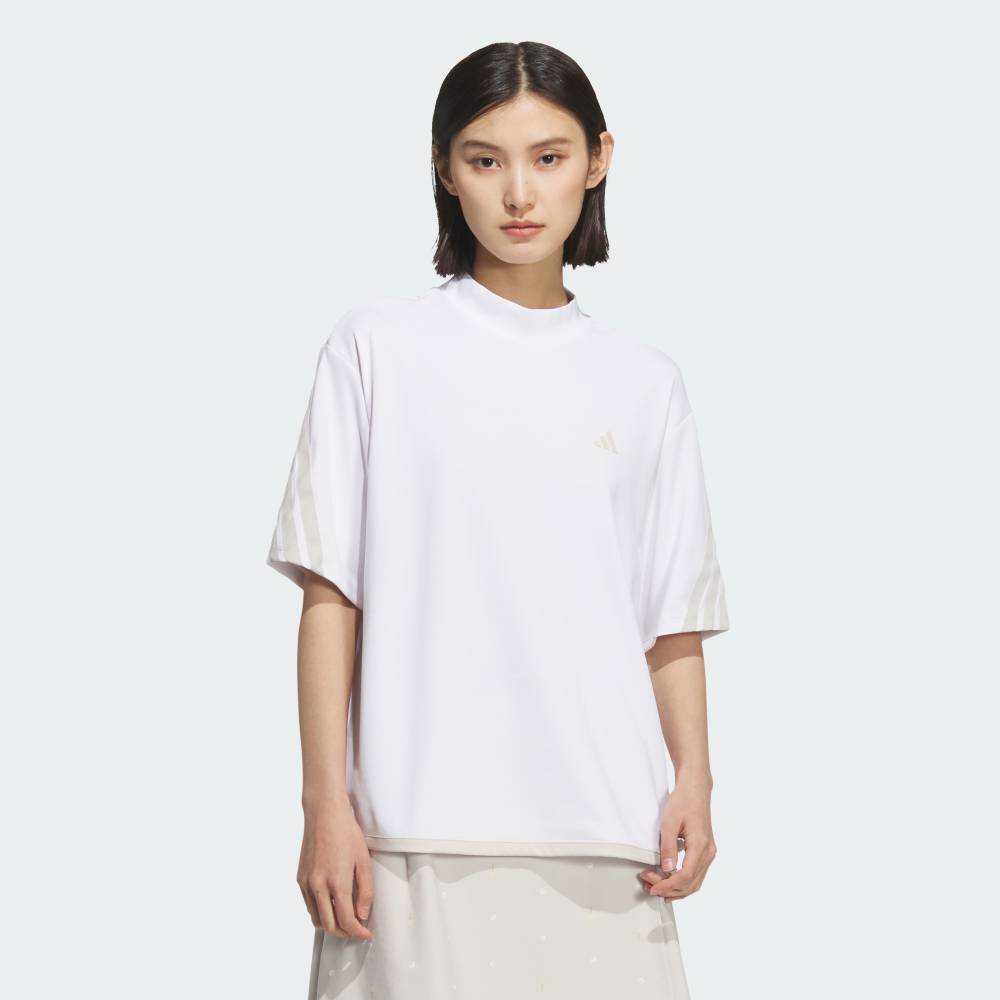 【公式】アディダス adidas 返品可 ゴルフ 【ゴルフ】スリーストライプス ボックスシルエット モックネック 半袖シャツ パフォーマンス レディース ウェア・服 Tシャツ 白 ホワイト JF4606