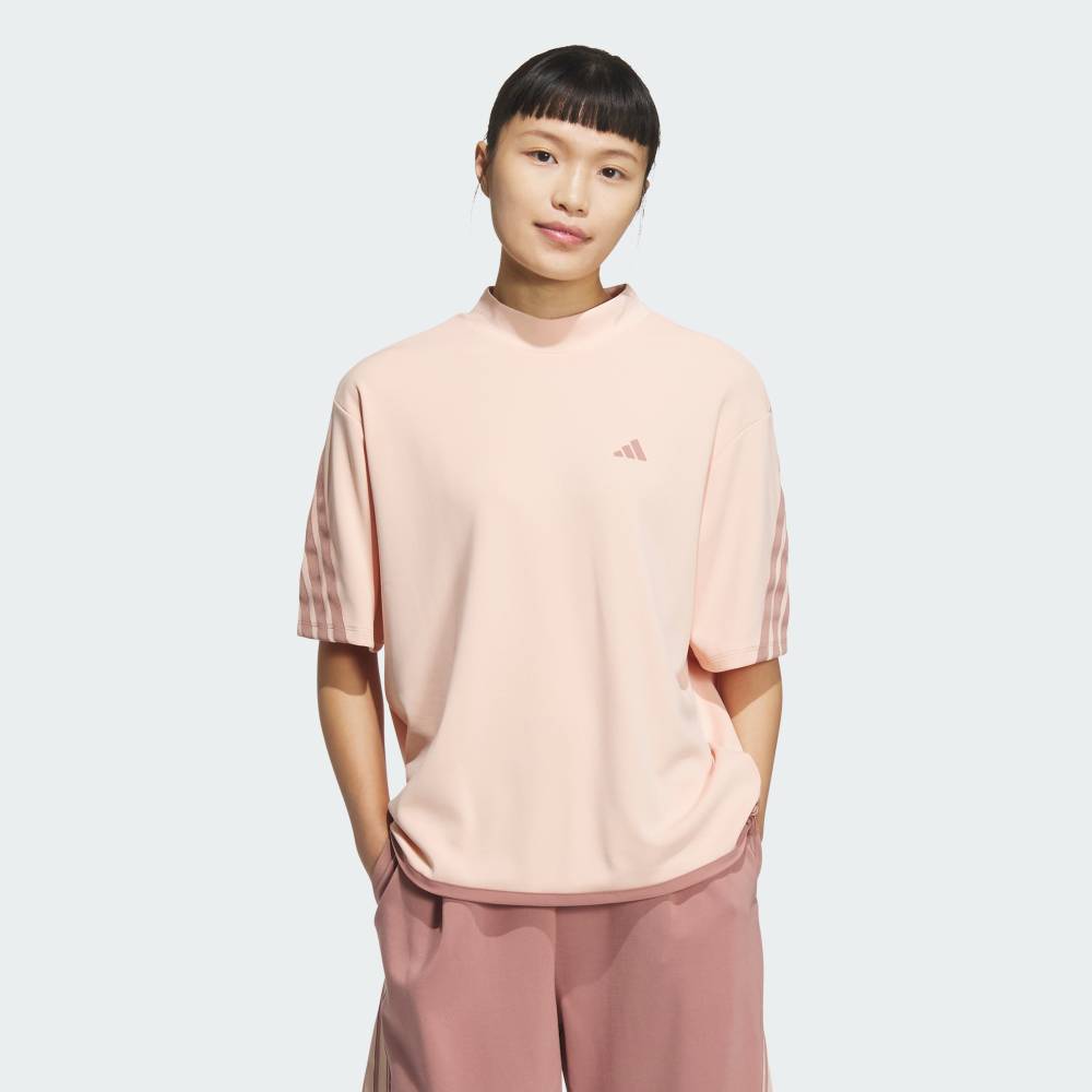 【30%OFFクーポン対象 2/13 0:00～2/15 23:59】 【公式】アディダス adidas 返品可 ゴルフ 【ゴルフ】スリーストライプス ボックスシルエット モックネック 半袖シャツ パフォーマンス レディース ウェア・服 Tシャツ ピンク JF4608