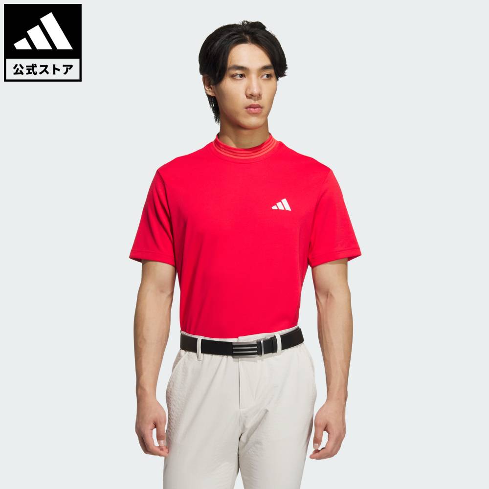 乐天商城 - 【公式】アディダス adidas 返品可 ゴルフ 【ゴルフ】スリーストライプス モックネック 半袖シャツ パフォーマンス メンズ ウェア・服 ポロシャツ 赤 レッド JF6270