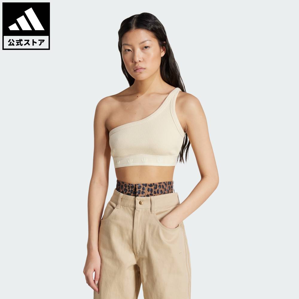 【公式】アディダス adidas 返品可 ライフスタイル リブ ワンショルダートップ オリジナルス レディース ウェア・服 Tシャツ 白 ホワイト JC7557