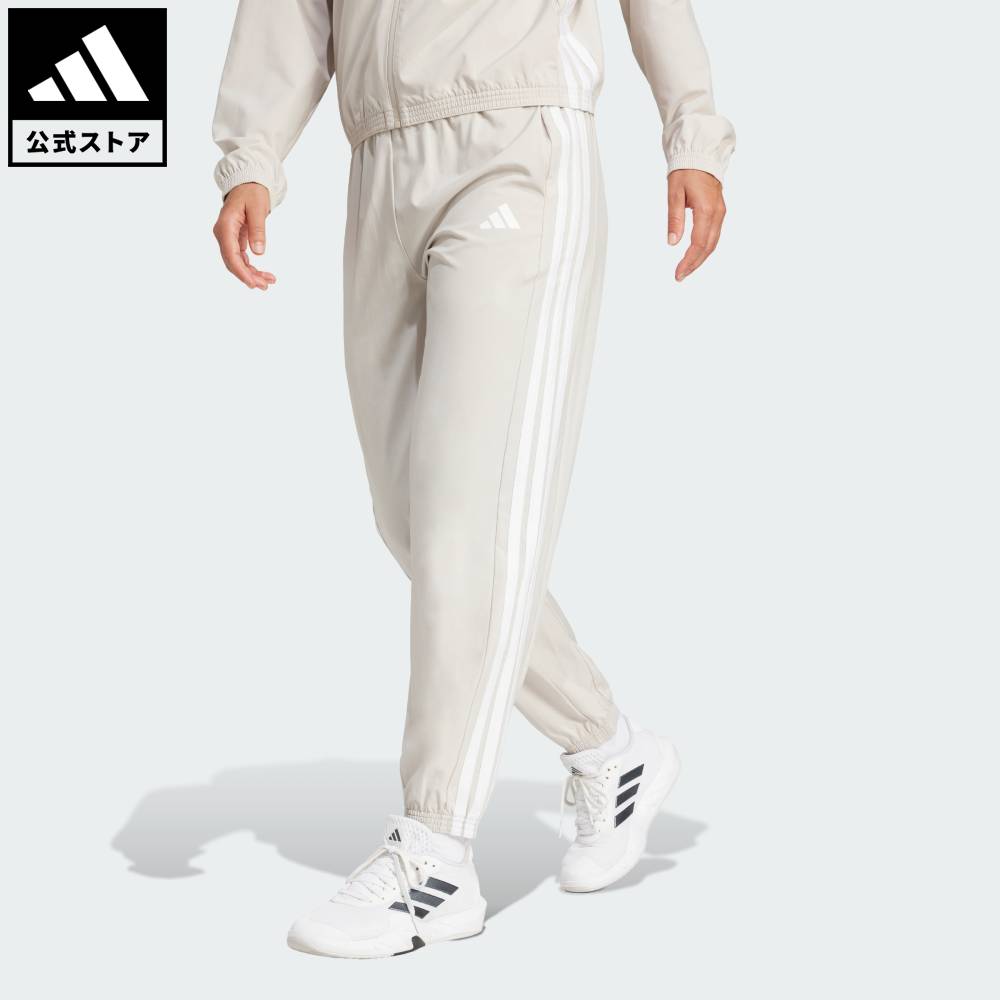 【ポイント20倍 2/19 0:00～2/23 23:59】 【公式】アディダス adidas 返品可 ジム・トレーニング トレイン エッセンシャルズ スリーストライプス ウーブンパンツ パフォーマンス レディース ウェア・服 ボトムス ベージュ JD6522 【PT】