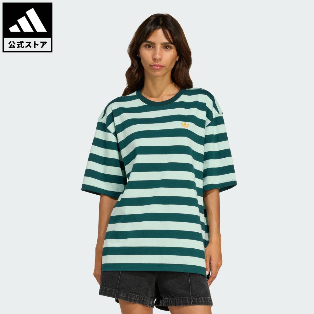 【20％OFFクーポン対象 1/24 20:00～1/29 01:59】 【公式】アディダス adidas 返品可 ライフスタイル アディダス オリジナルス ATHL DEPT ストライプ 半袖Tシャツ オリジナルス レディース ウェア・服 Tシャツ 緑 グリーン KF2322