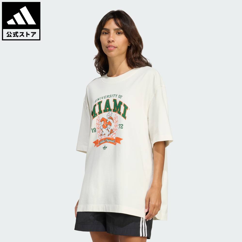 【20％OFFクーポン対象 1/24 20:00～1/29 01:59】 【公式】アディダス adidas 返品可 ライフスタイル アディダス オリジナルス Athletic Dept NCAA マイアミ大学 Tシャツ オリジナルス レディース ウェア・服 Tシャツ 白 ホワイト KF2324