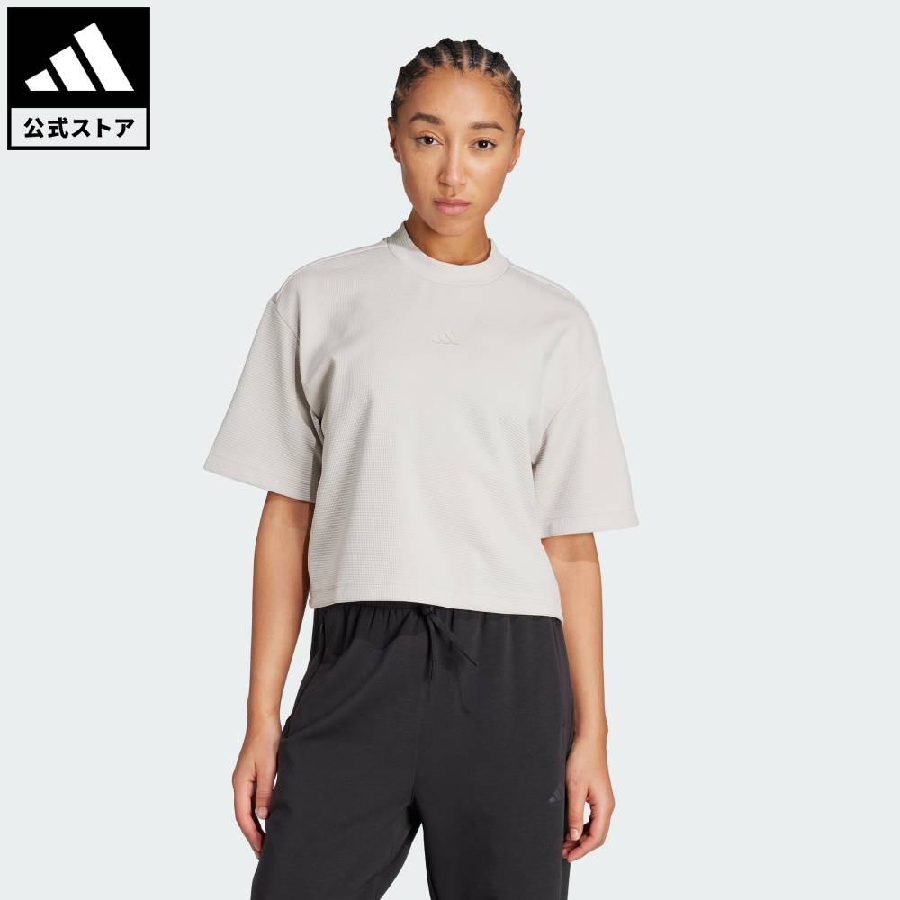 【公式】アディダス adidas 返品可 ジム・トレーニング ヨガ モーション ワッフルTシャツ パフォーマンス レディース ウェア・服 Tシャツ ベージュ JM4476