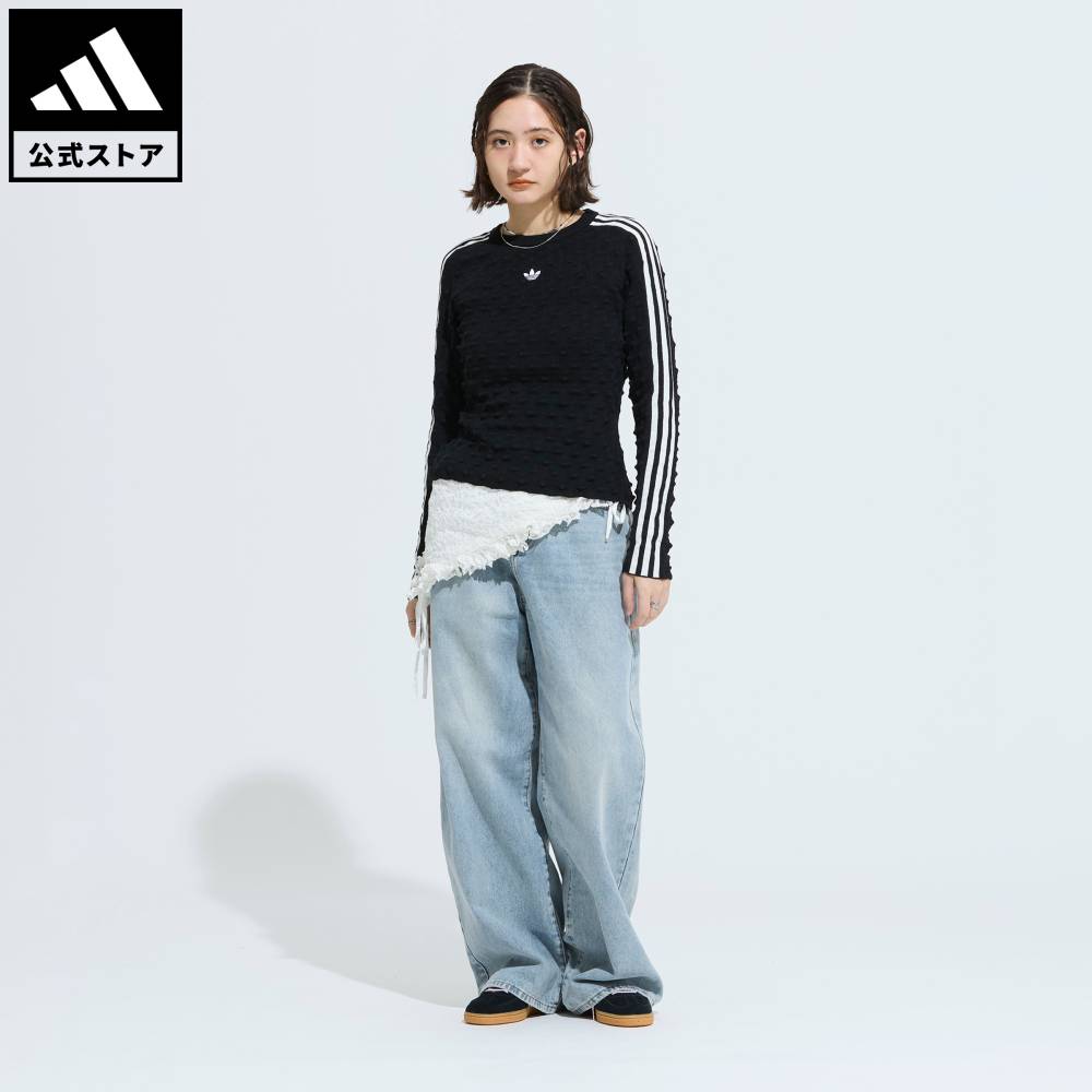 乐天商城 - 【ポイント20倍 5/9 20:00～5/20 23:59】 【公式】アディダス adidas 返品可 ライフスタイル アディルナ スリム ソリッド スパイク ニット スウェットシャツ オリジナルス ユニセックス ウェア・服 シャツ 黒 ブラック KS6460 【PT】