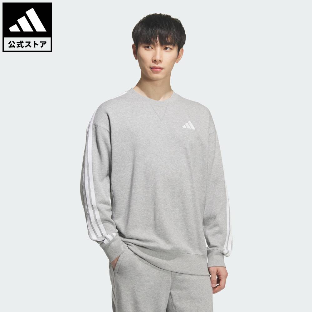 乐天商城 - 【公式】アディダス adidas 返品可 ライフスタイル エッセンシャルズ プラス ルーズフィット スリーストライプス フレンチテリー スウェットシャツ スポーツウェア メンズ ウェア・服 スウェット（トレーナー） グレー KF3716