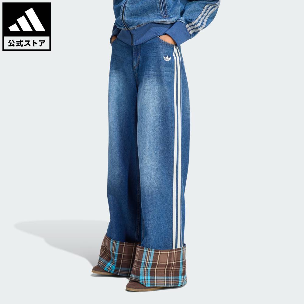 [Official] adidas Lifestyle Check Seam Vintage Wide Leg Jeans Originals Women's Clothing Bottoms Blue KW4518 (Returnable)