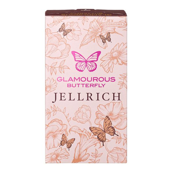 SHIROHATO ADIEUの50％OFF【メール便(15)】 グラマラスバタフライ GLAMOUROUS BUTTERFLY ジェルリッチ コンドーム8個入り 避妊用｜アングル2