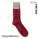【メール便(10)】 エンポリオ・アルマーニ EMPORIO ARMANI 定番マンガベア&EAリンクス ブロック柄 クルー丈 メンズソックス 日本製 綿混 紳...