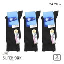 10％OFF スーパーソックス SUPER SOX 3足組 リブ ハイソックス ムレない におわない 靴下 24-26cm 26-28cm メンズ ADIEU 24-26cm-26-28cm