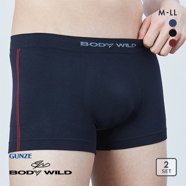 20％OFF【メール便(30)】 グンゼ GUNZE ボディワイルド BODYWILD サイドライン 3D ボクサーパンツ メンズ 前とじ 立体成型 二枚組 ADIEU 全3色 M-LL