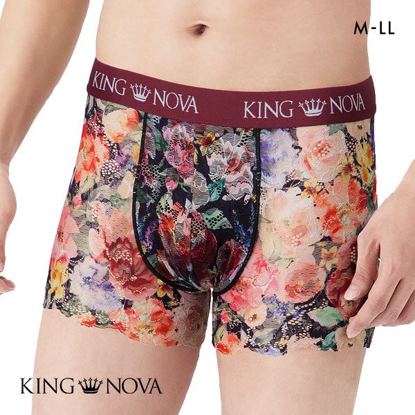 【メール便(12)】 キングノバ KING NOVA 総レース メンズボクサーパンツ メンズ 花柄3 ADIEU M-LL