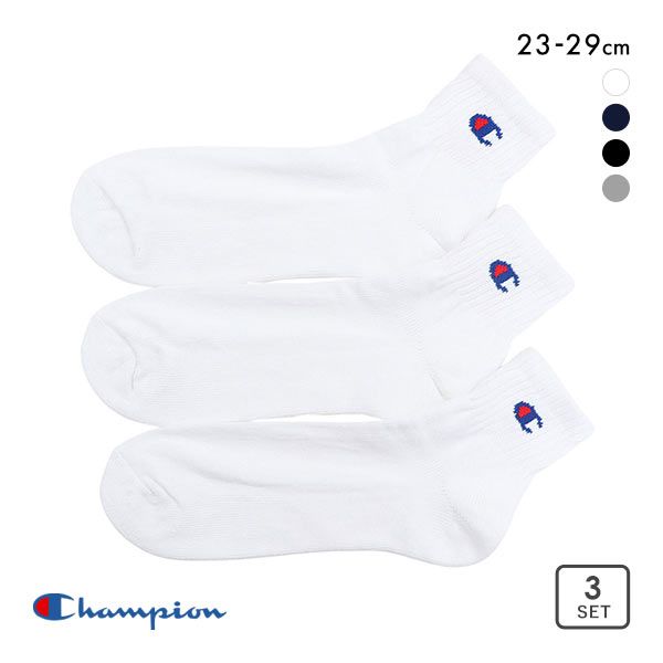 Rakuten - 【300円OFFクーポン・なくなり次第終了】 チャンピオン Champion ユニセックス クォーターレングス ソックス 3足組 メンズ レディース ハーフパイル ADIEU 全4色 23-25cm-27-29cm