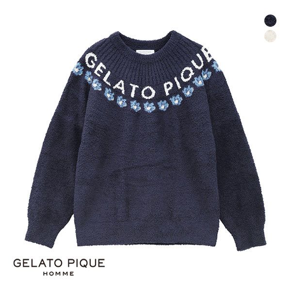 楽天SHIROHATO ADIEUジェラートピケ オム GELATO PIQUE HOMME メンズ 【HOMME】ベビモコフラワージャガードプルオーバー ジェラピケ パジャマ ルームウェア ADIEU 全2色 M-L