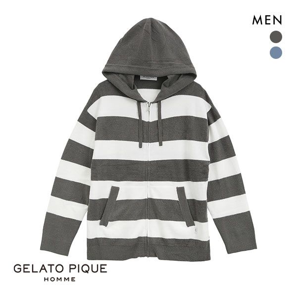 ジェラートピケ パジャマ メンズ ジェラートピケ オム GELATO PIQUE メンズ 【HOMME】スムーズィーライト2ボーダーパーカ ジェラピケ パジャマ ルームウェア パーカー ADIEU 全2色 M-L