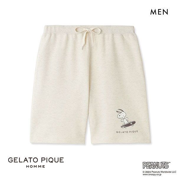 ジェラートピケ パジャマ メンズ ジェラートピケ オム GELATO PIQUE メンズ 【PEANUTS】【HOMME】裏毛ワンポイントロゴハーフパンツ ジェラピケ ルームウェア パジャマ ADIEU M-L