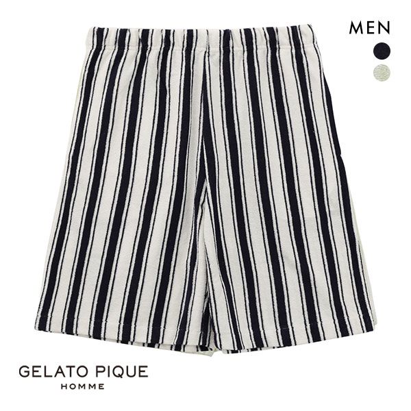 ジェラートピケ オム GELATO PIQUE メンズ ストライプパイルハーフパンツ ジェラピケ パジャマ ルームウェア ADIEU 全2色 M-L