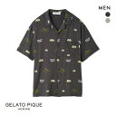 ジェラートピケ オム メンズ ダイナソー&エッグ総柄シャツ ジェラピケ パジャマ ルームウェア gelato pique HOMME ADIEU 全2色 M-L