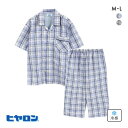 ヒヤロン メンズ パジャマ 上下セット 冷感メッシュ付き チェック柄 格子 ルームウェア 半袖 7分丈 紳士 ADIEU 全2色 M-L
